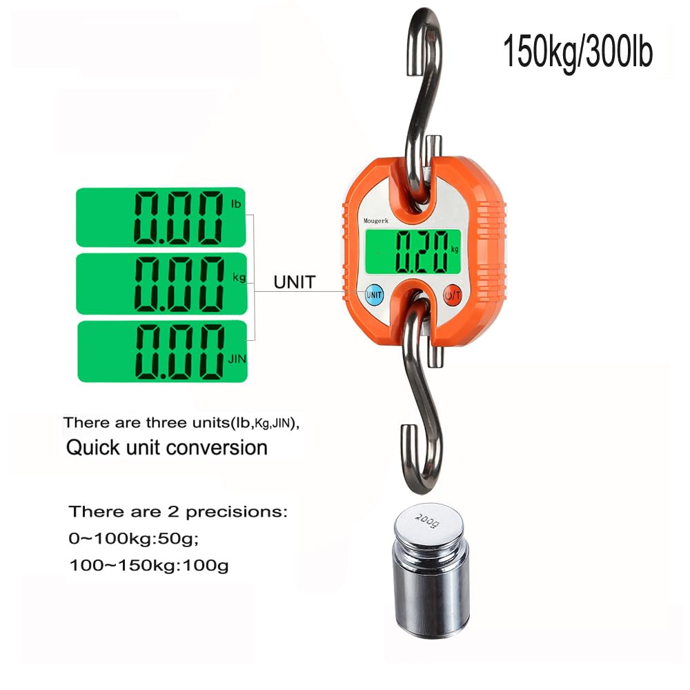 Digital Hanging Scale 300 lb 150 kg Portable Heavy Duty Orange E539538