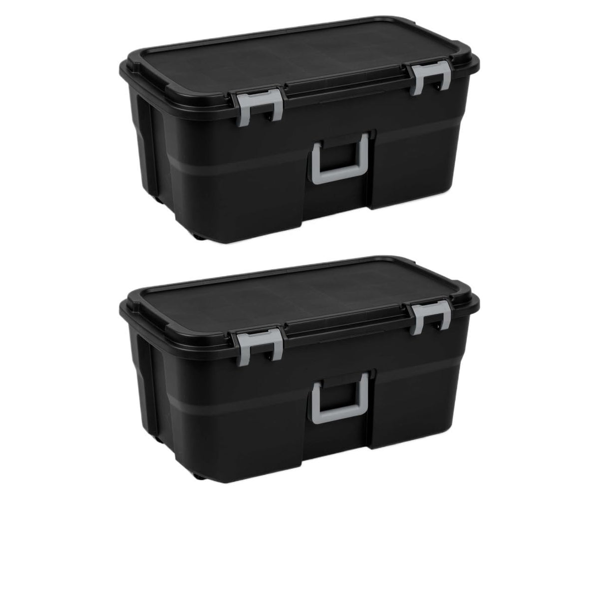 2 Pack 22 Gallon Black Wheeled Lockable Plastic Storage Trunk C209