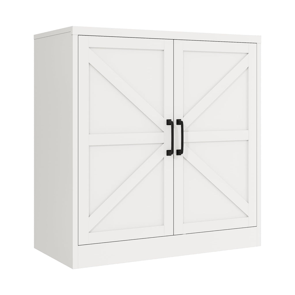 White 36" Metal Storage Cabinet with Doors and 2 Adjustable Shelves P99416