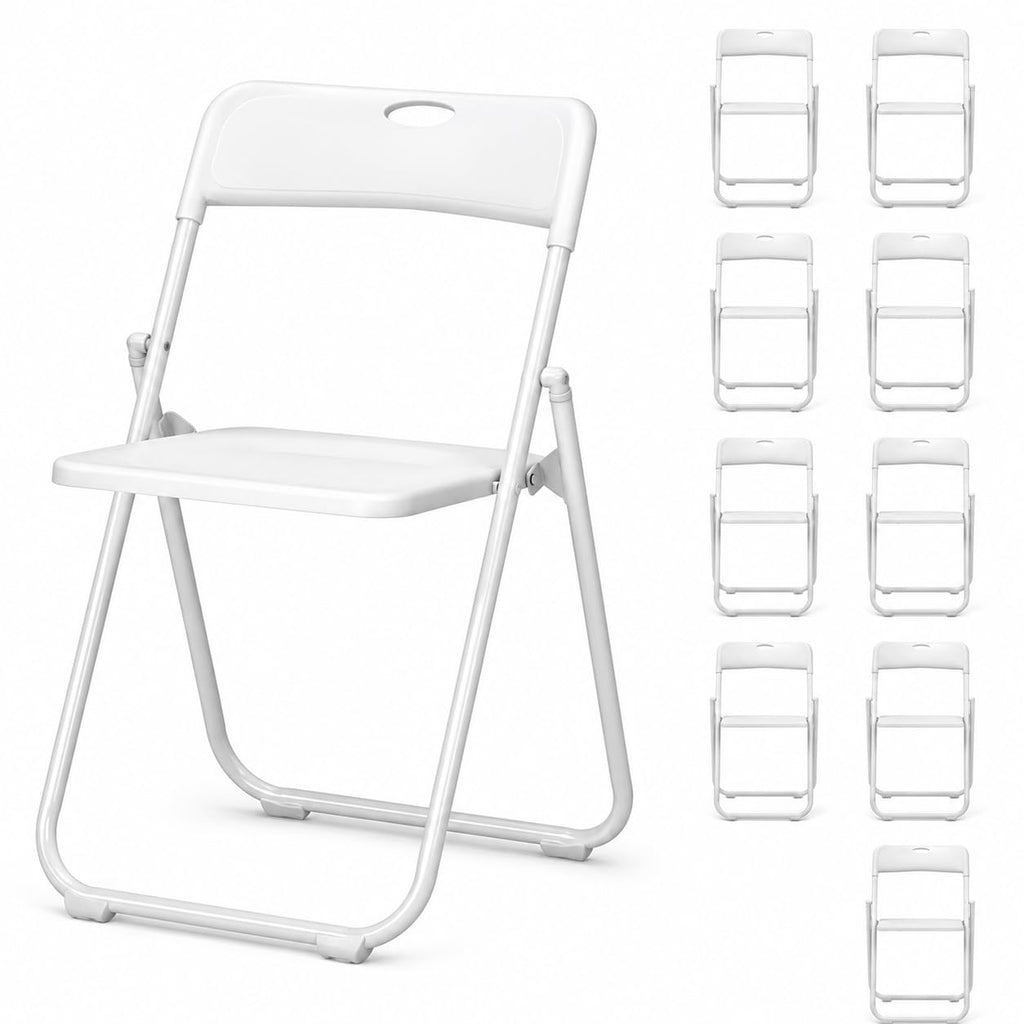 White Plastic Folding Chairs, 10 Pack Steel Frame D9124