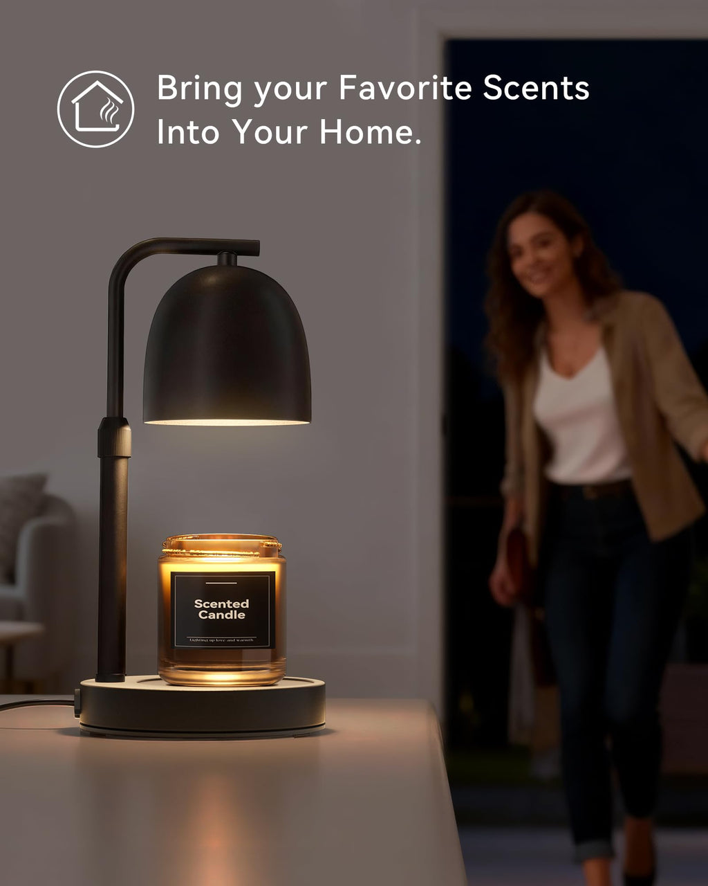 Black Adjustable Height Dimmable Candle Warmer Lamp with Timer Y87685