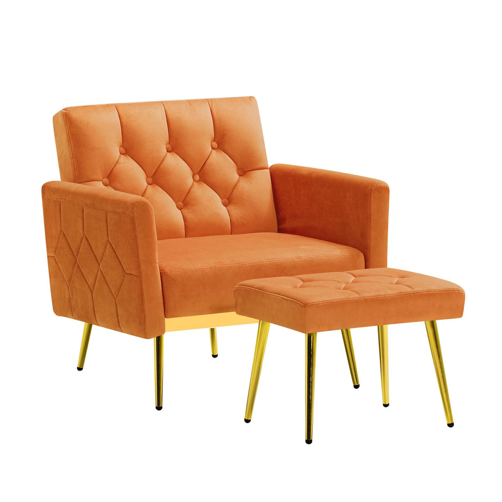 Orange Velvet Accent Chair with Ottoman O78646