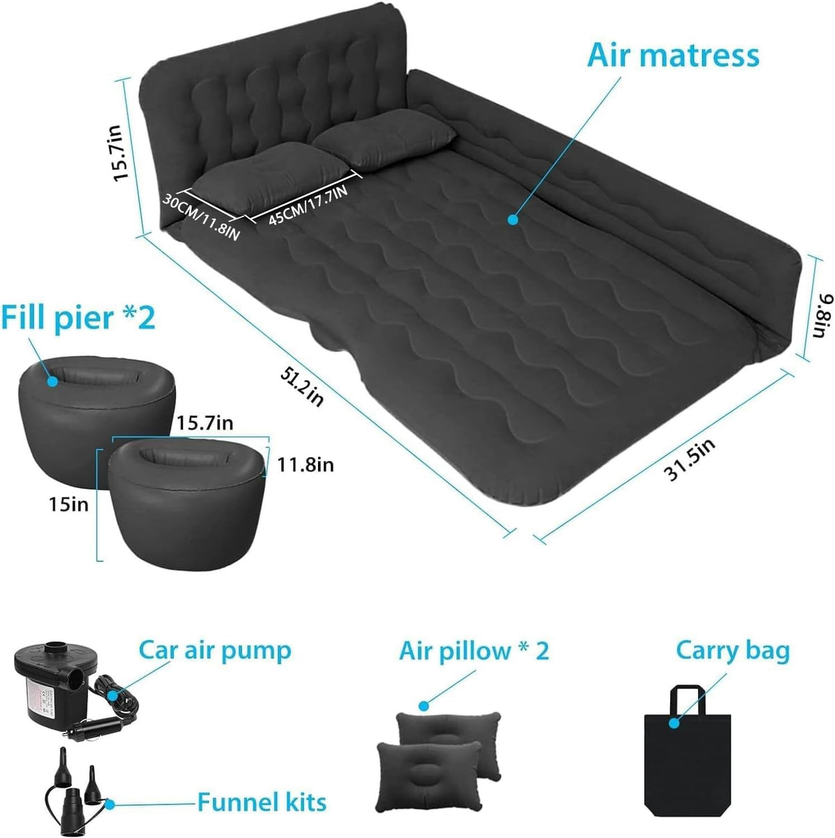 Black Car Air Mattress with Electric Pump V72422