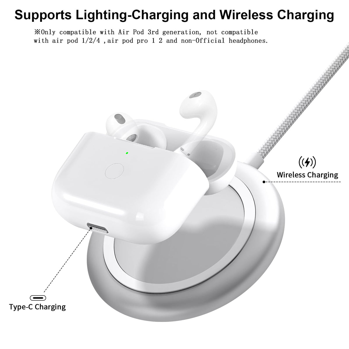 White Wireless Charging Case with Bluetooth Pairing Sync Button J88965