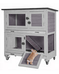 2-Story Wooden Rabbit Hutch with 4 Wheels and 2 Pull-Out Trays W9831