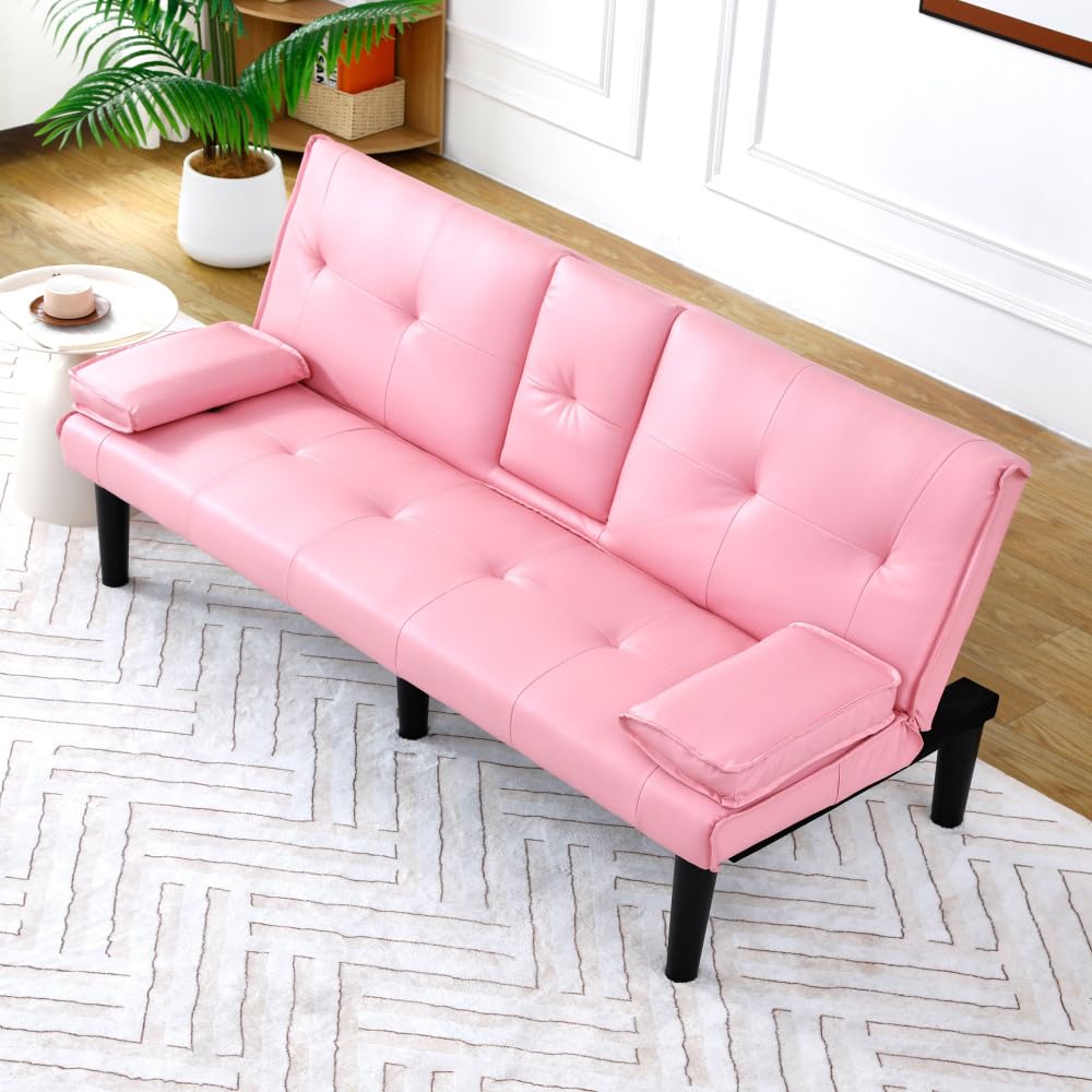 Pink 67-Inch PVC Convertible Sofa Bed S980881