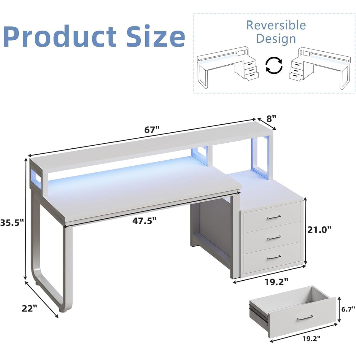 White Office Desk with 3 Drawers E1398