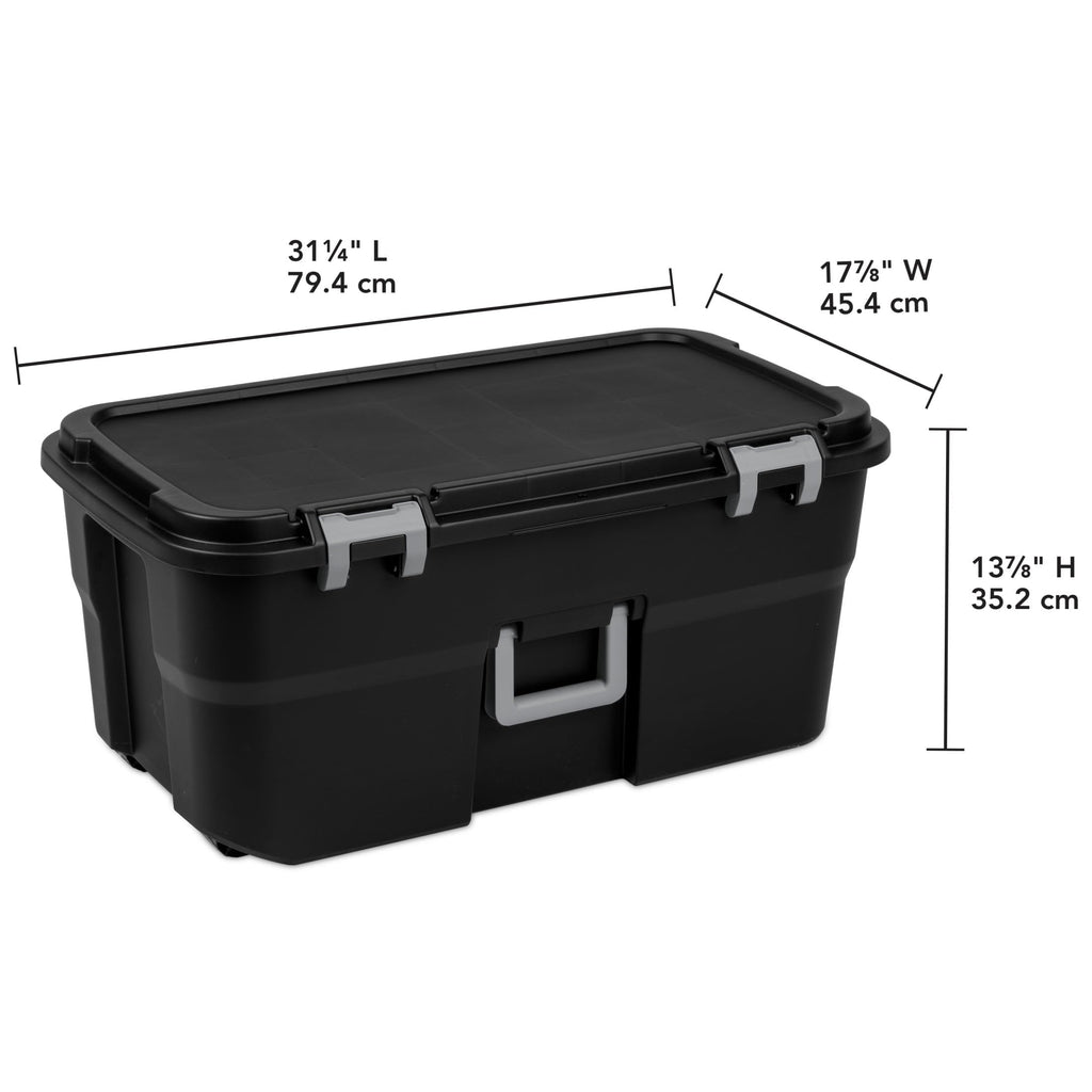 2 Pack 22 Gallon Black Wheeled Lockable Plastic Storage Trunk C209
