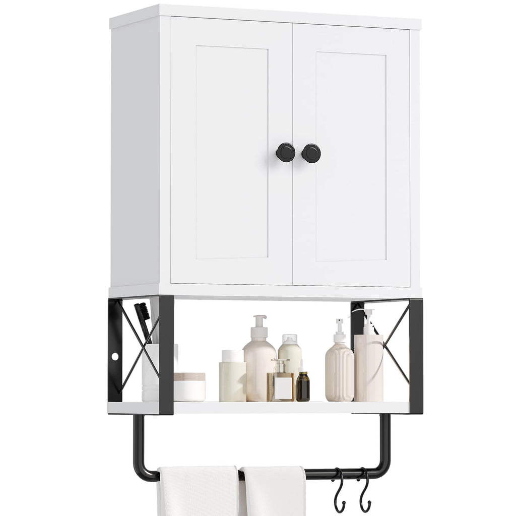 White Bathroom Wall Cabinet with Towel Rack M191