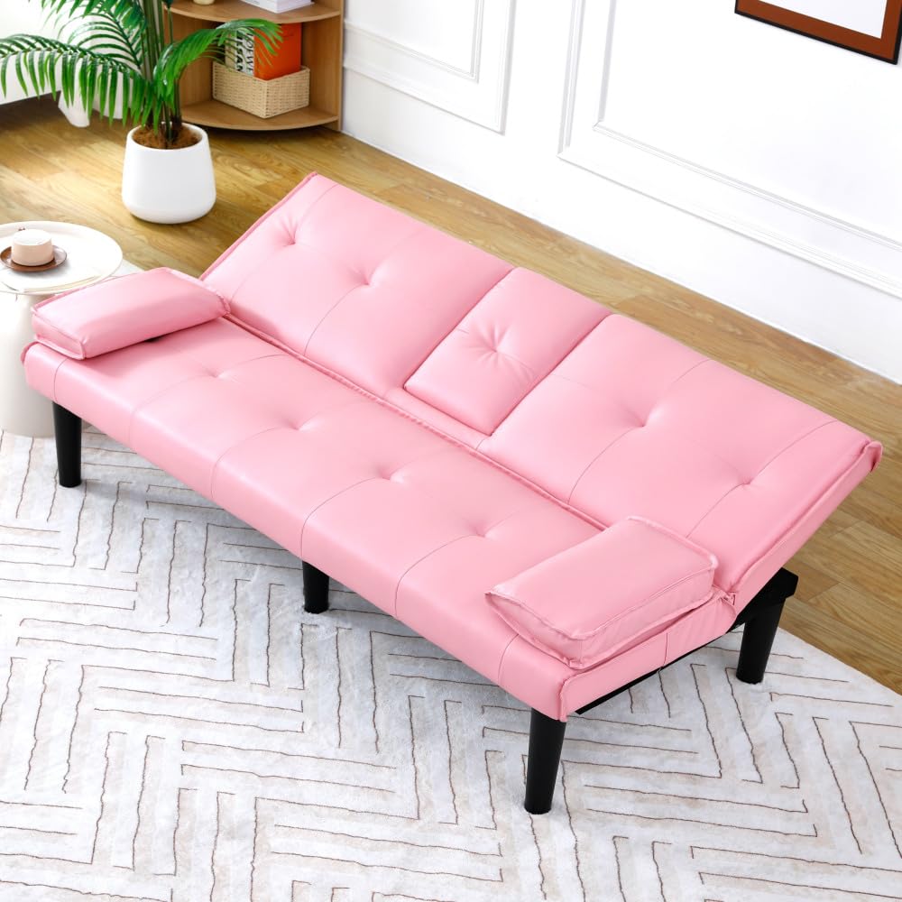 Pink 67-Inch PVC Convertible Sofa Bed S980881