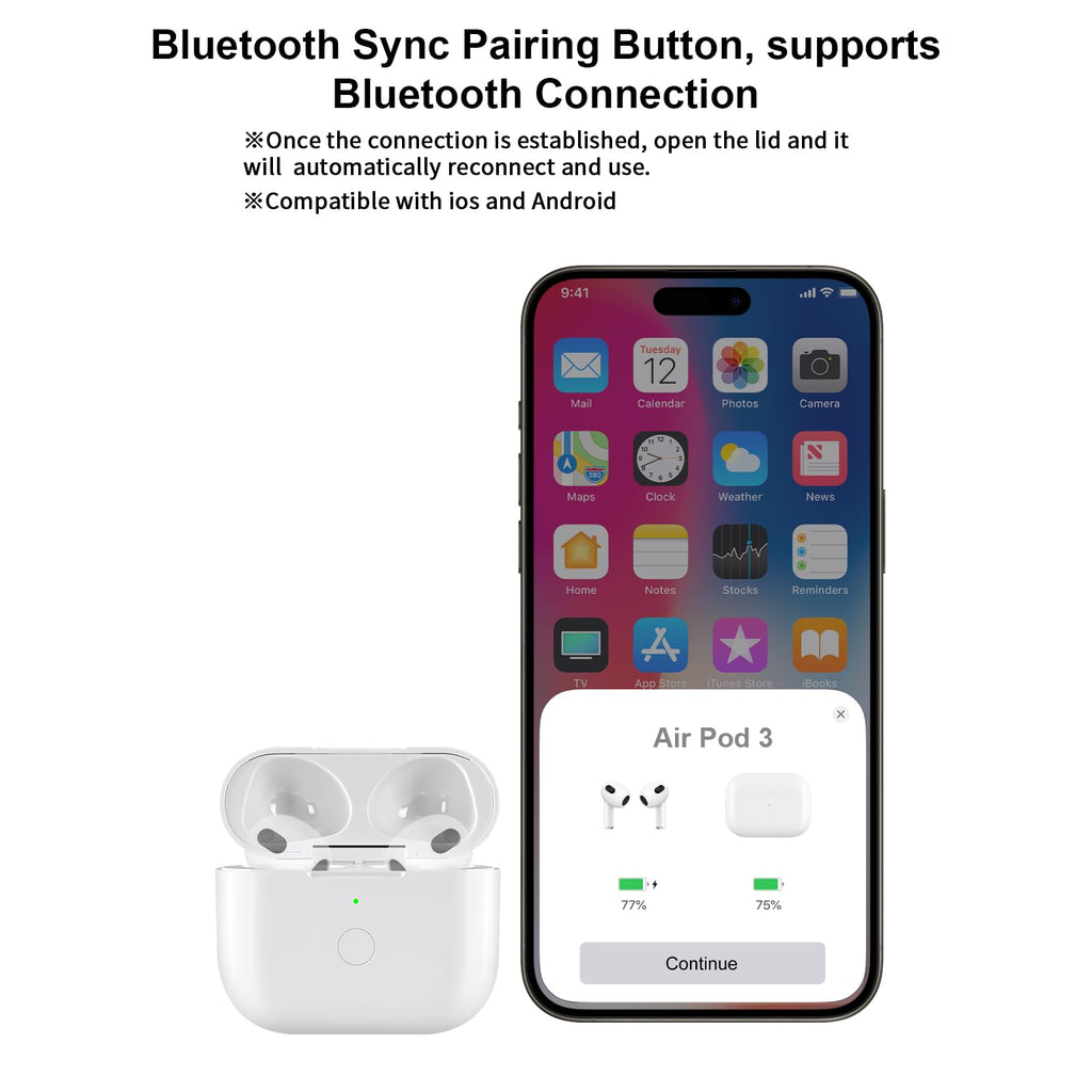 White Wireless Charging Case with Bluetooth Pairing Sync Button J88965