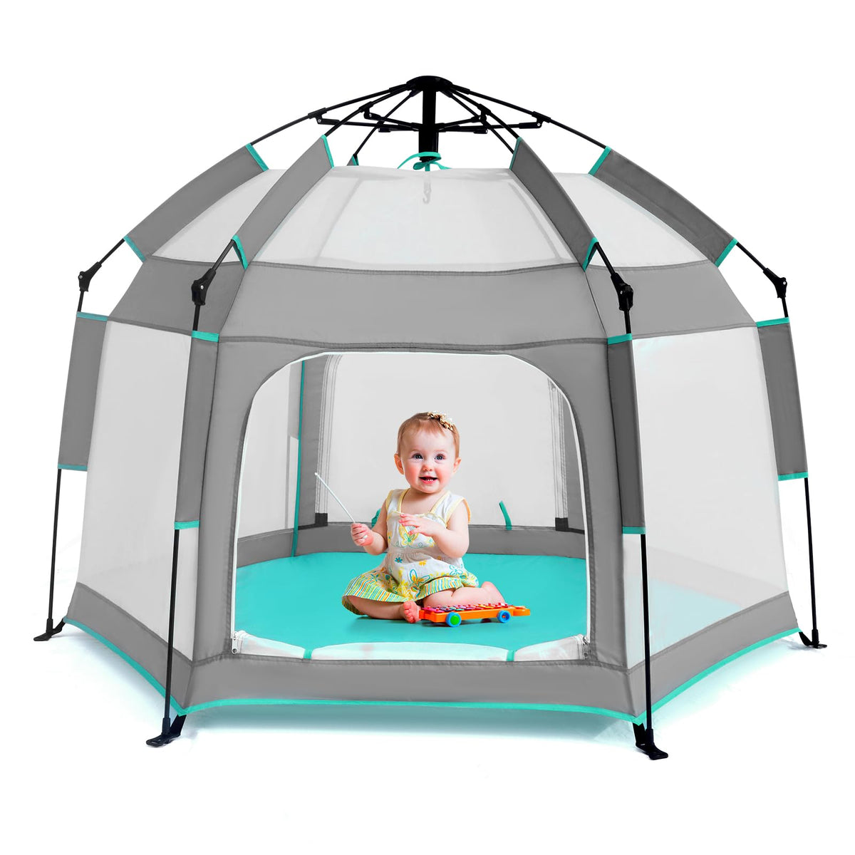Hexagon Baby Playpen with Canopy X49835