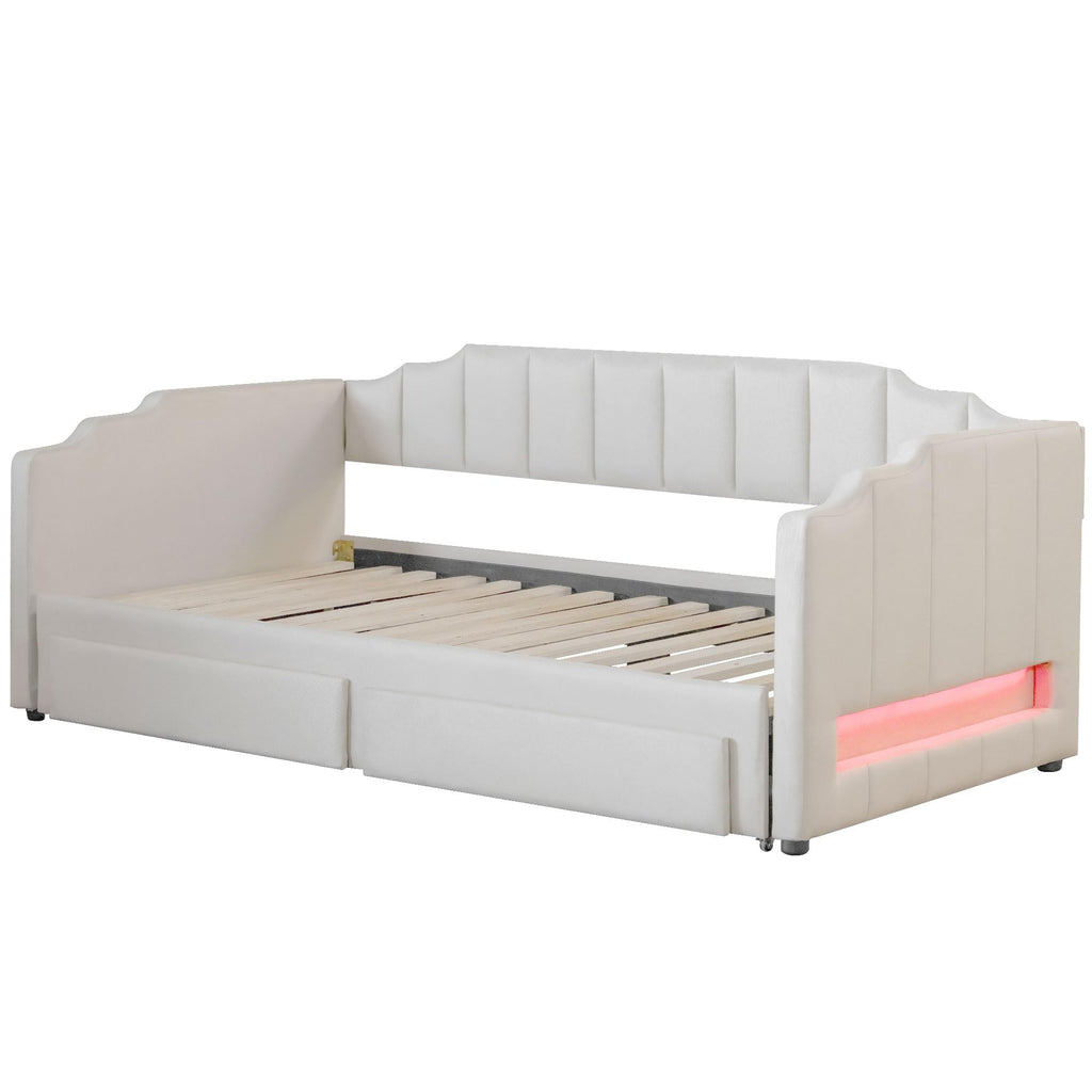Twin XL to King Extendable Upholstered Daybed Frame with 2 Storage Drawers S2218