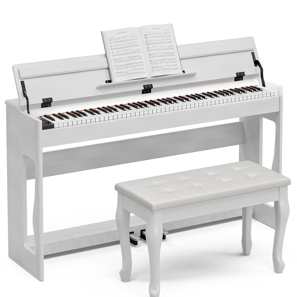 88 Weighted Key Digital Piano with Duet Piano Bench, Full Size Heavy Hammer Weighted Action Electric Piano Keyboard with USB MIDI, White G5771