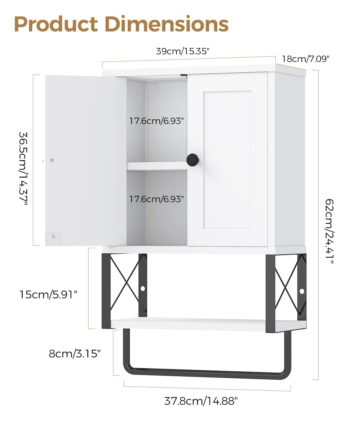 White Bathroom Wall Cabinet with Towel Rack M191