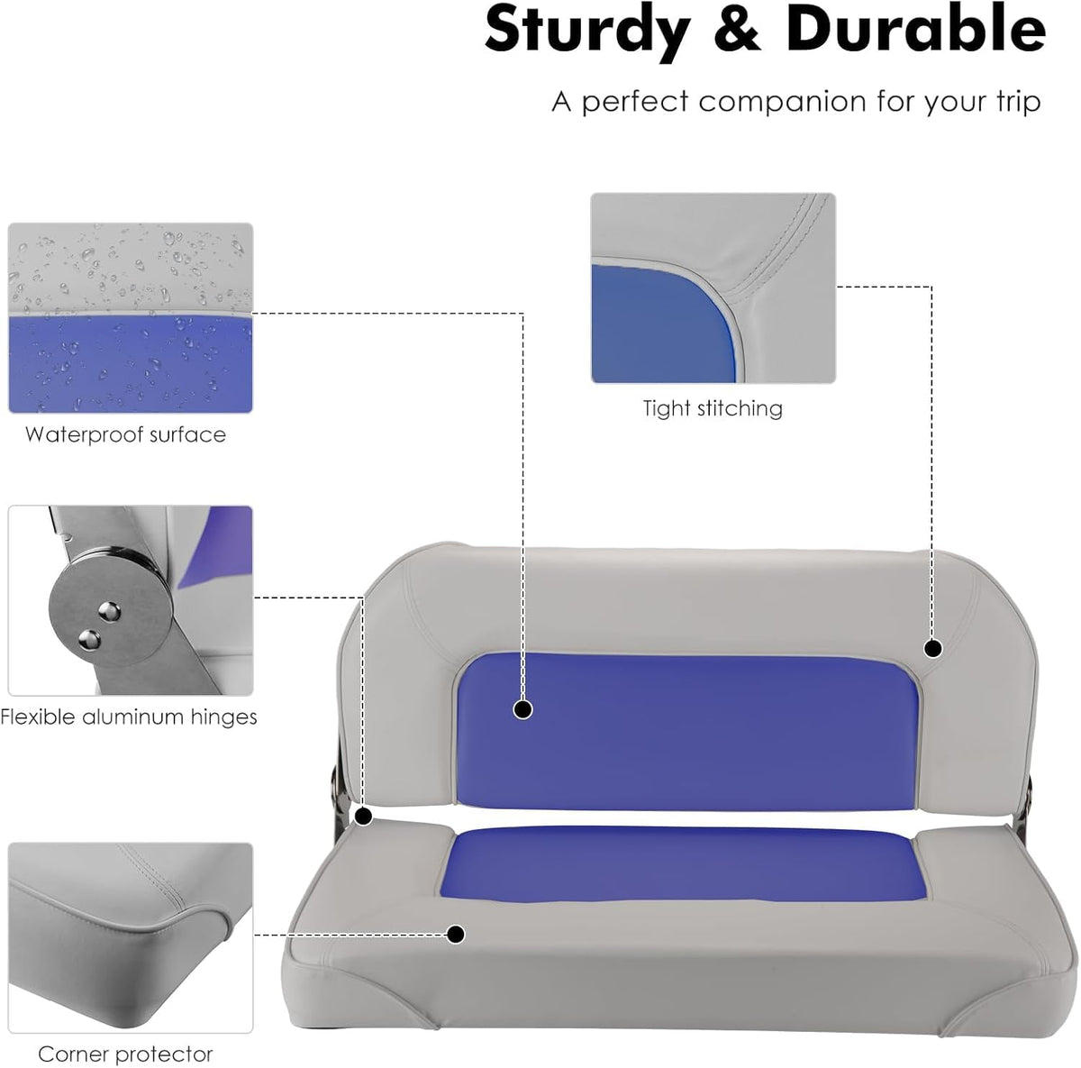Folding Boat Seat Grey and Blue S921