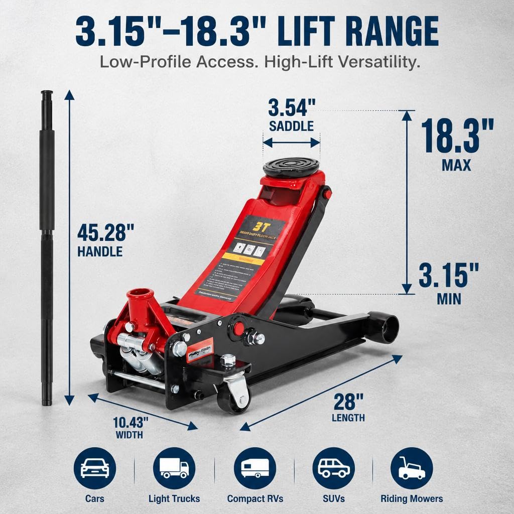3 Ton Low Profile Steel Hydraulic Floor Jack I3983