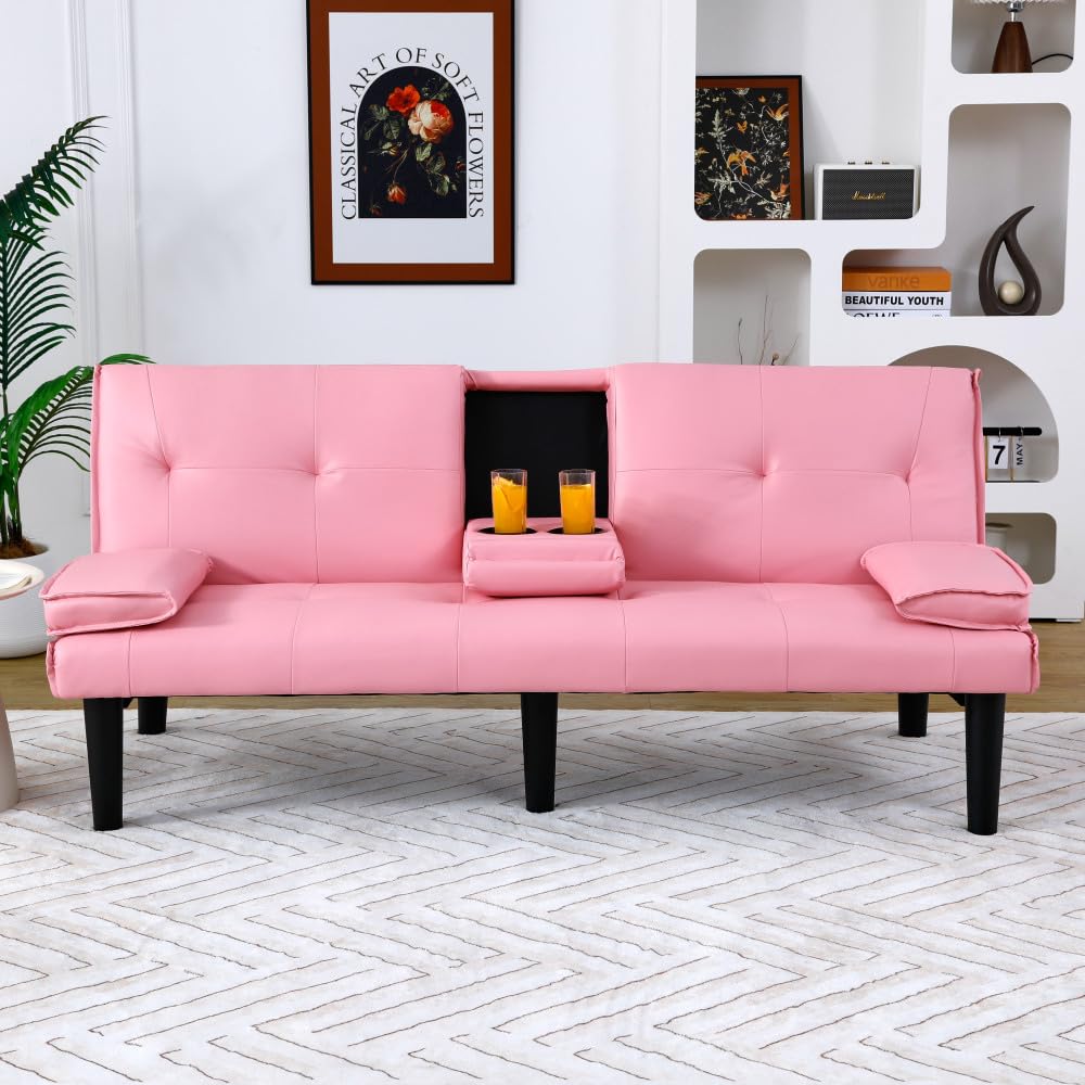 Pink 67-Inch PVC Convertible Sofa Bed S980881