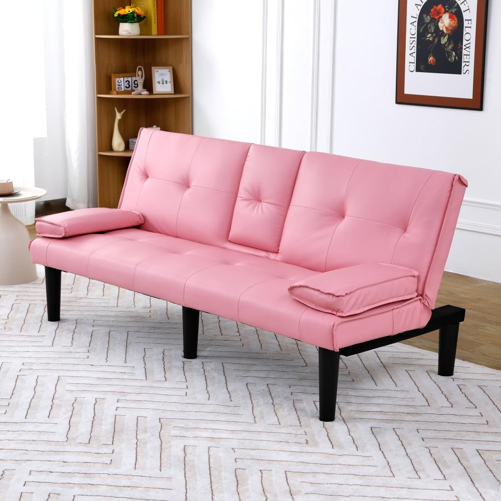 Pink 67-Inch PVC Convertible Sofa Bed S980881