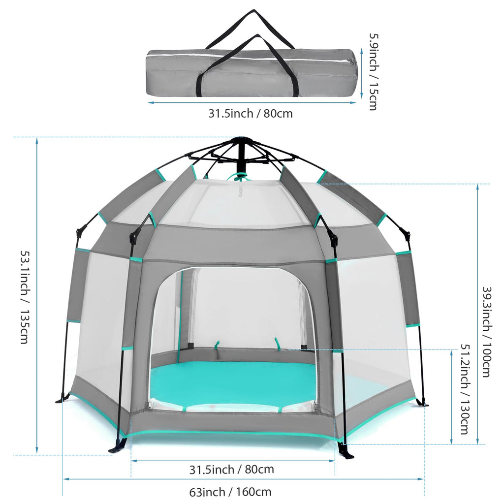 Hexagon Baby Playpen with Canopy X49835