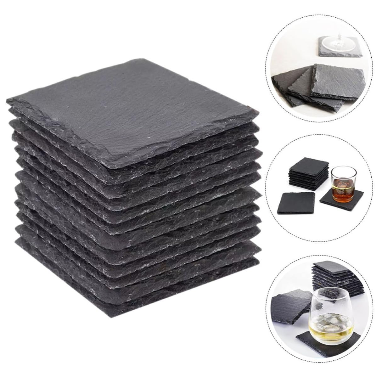 Natural Stone Coasters 12pcs with Non Slip Bottom V1383