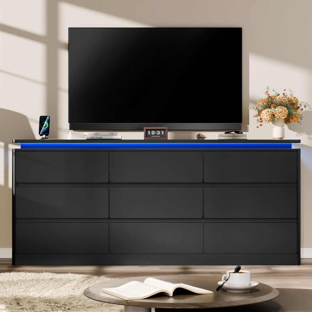 Black 9 Drawer Dresser with LED Lights M541