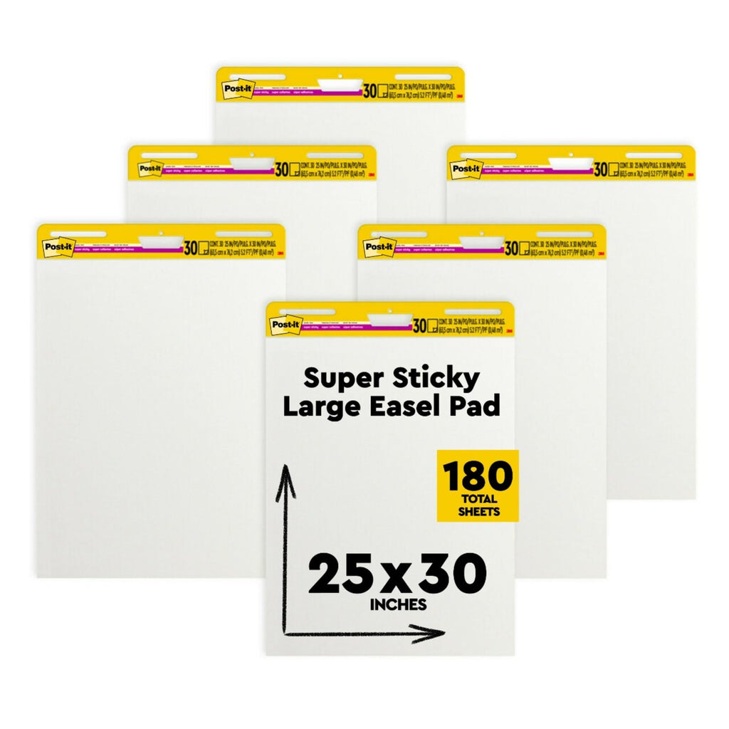 Super Sticky Easel Pads, 25" x 30", 6 Pads, White C26017