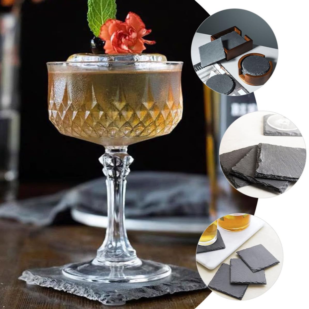 Natural Stone Coasters 12pcs with Non Slip Bottom V1383