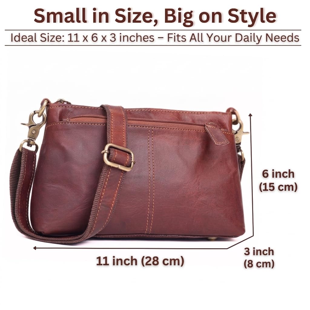 Small Genuine Leather Crossbody Bag with 3 Zipper Pockets Q177983