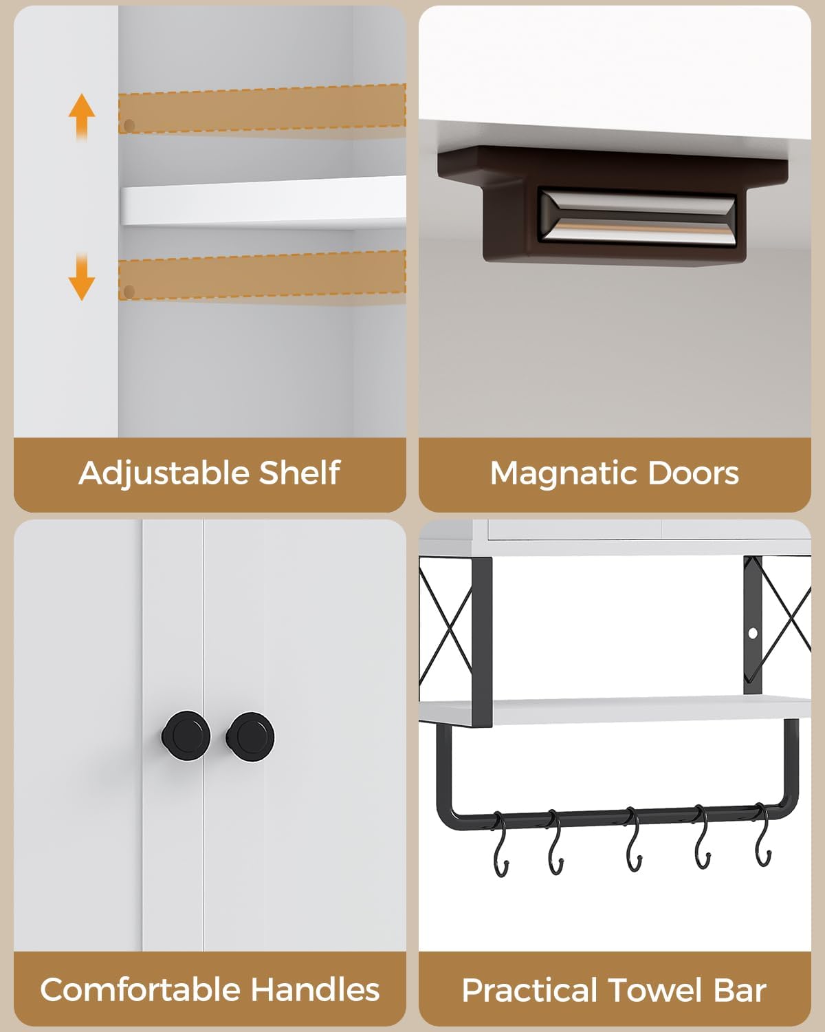 White Bathroom Wall Cabinet with Towel Rack M191
