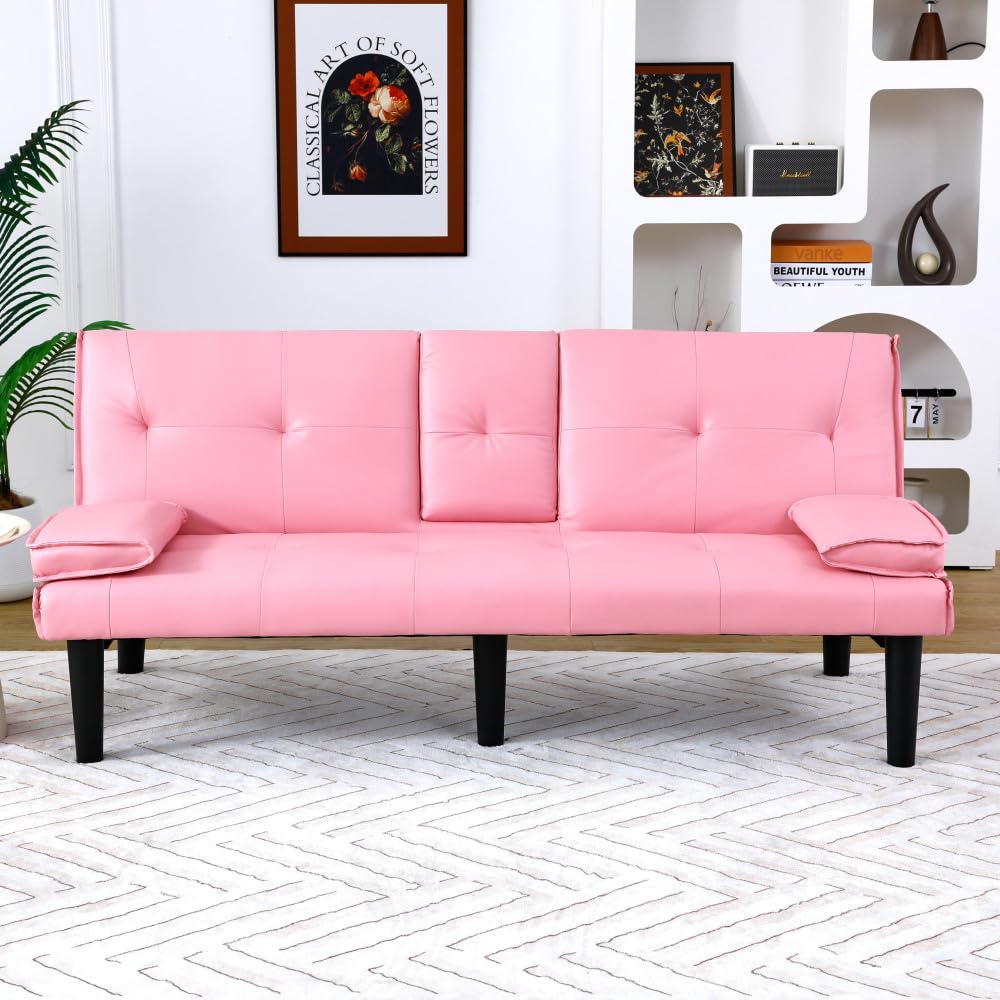 Pink 67-Inch PVC Convertible Sofa Bed S980881