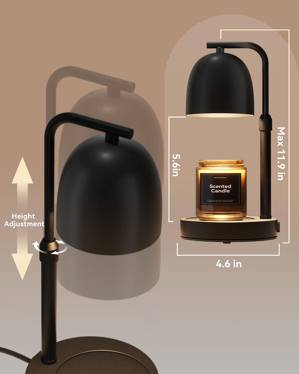 Black Adjustable Height Dimmable Candle Warmer Lamp with Timer Y87685