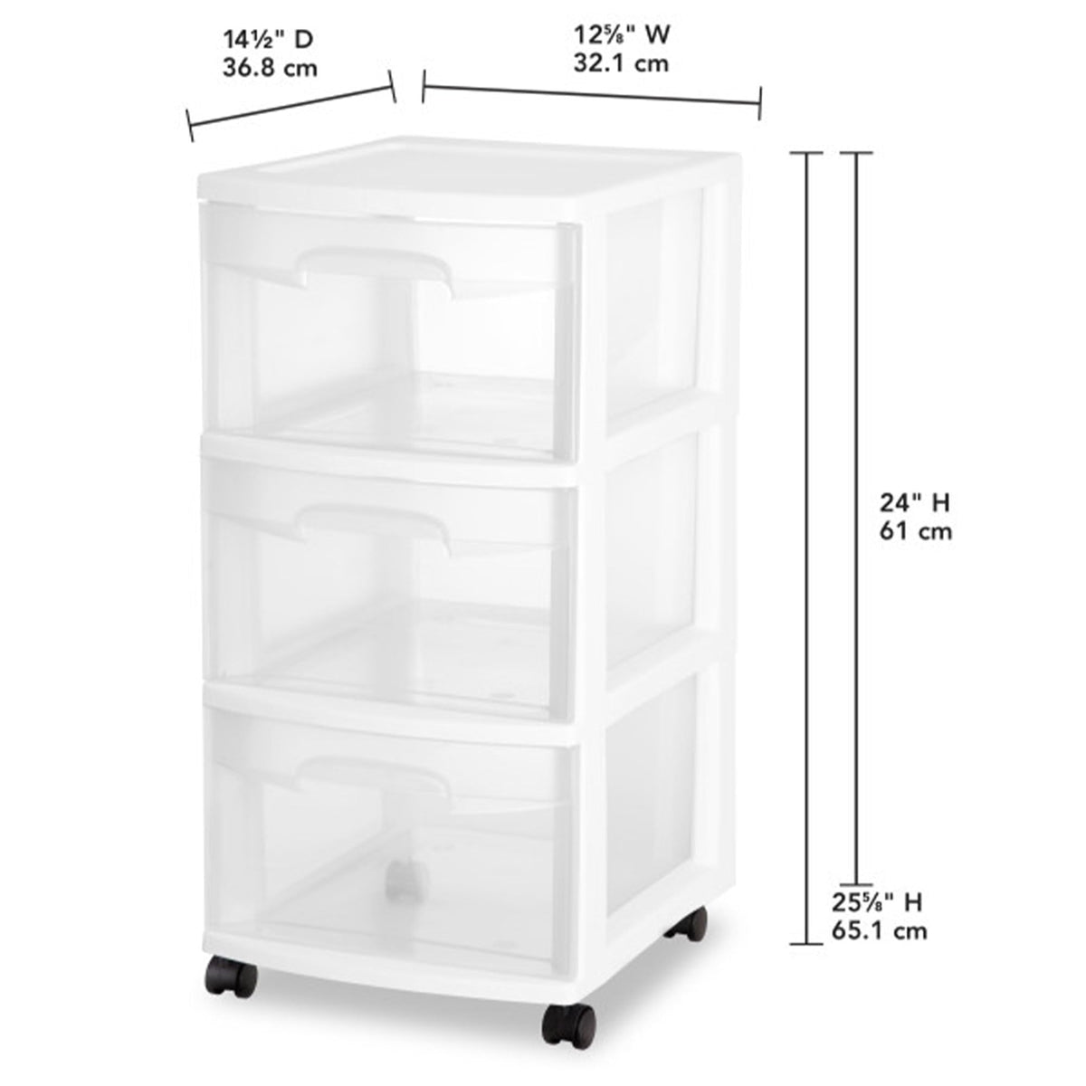 2 Pack White 3 Drawer Plastic Storage Cart G53207