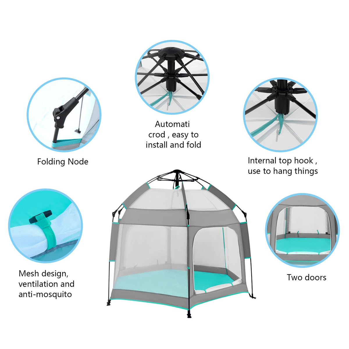 Hexagon Baby Playpen with Canopy X49835