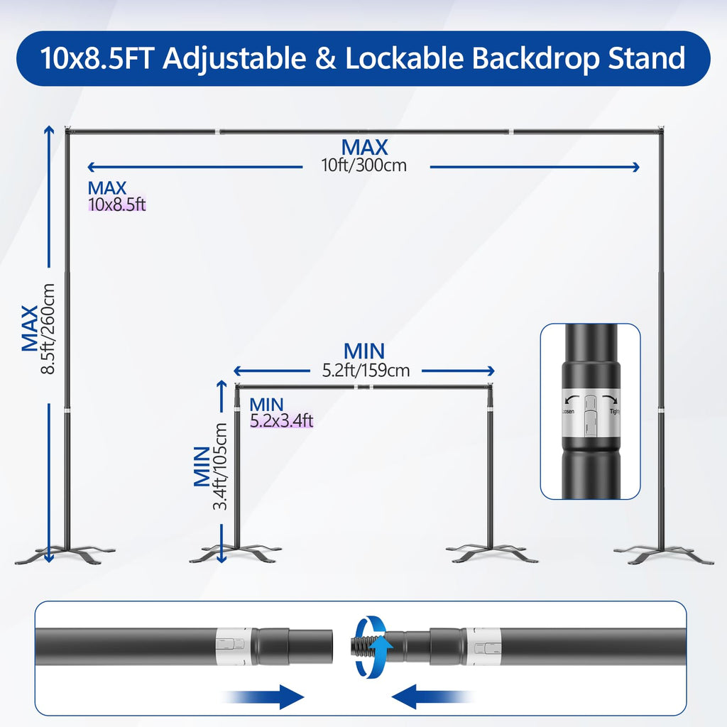 10x8.5FT Adjustable Backdrop Stand with Cross Base E476