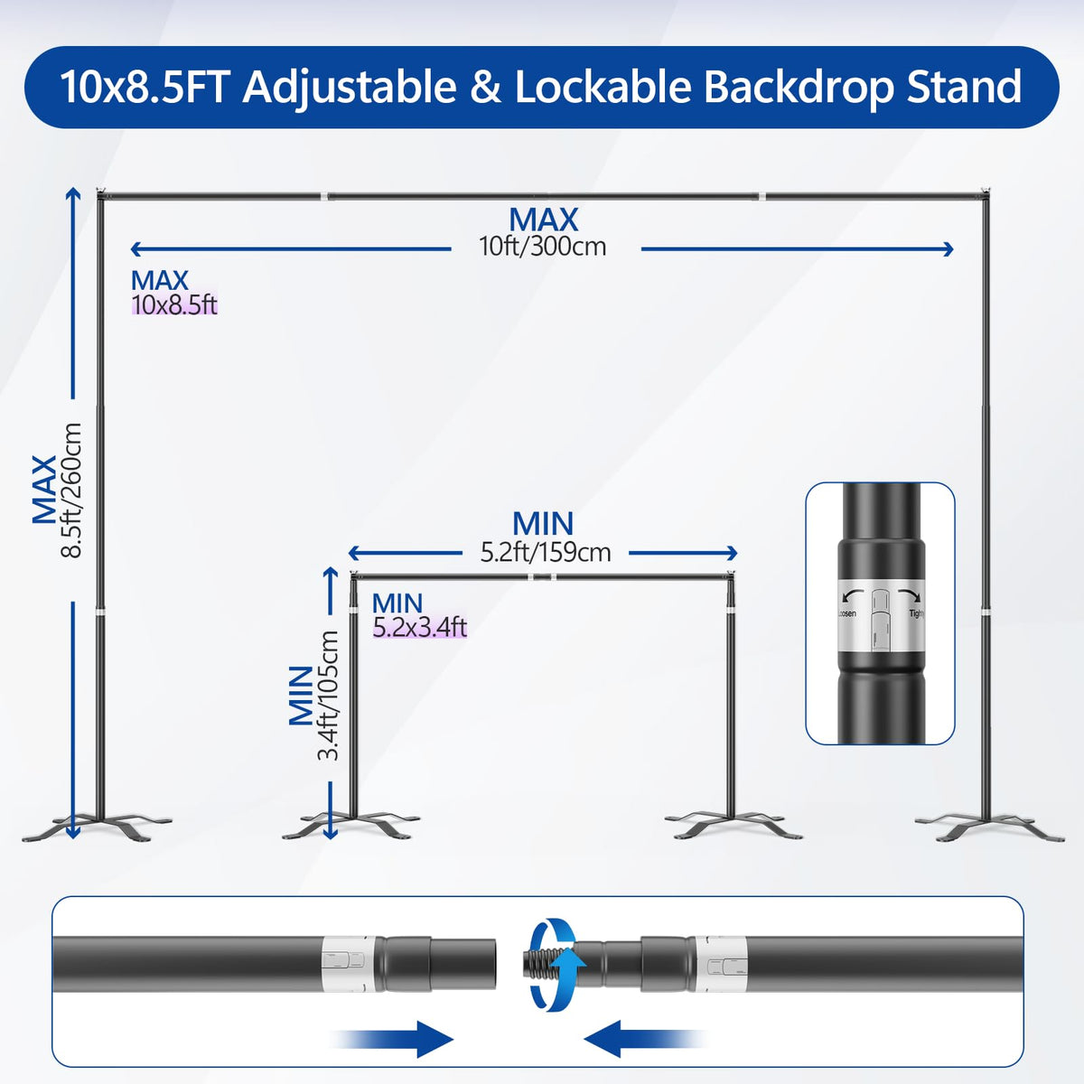 10x8.5FT Adjustable Backdrop Stand with Cross Base E476