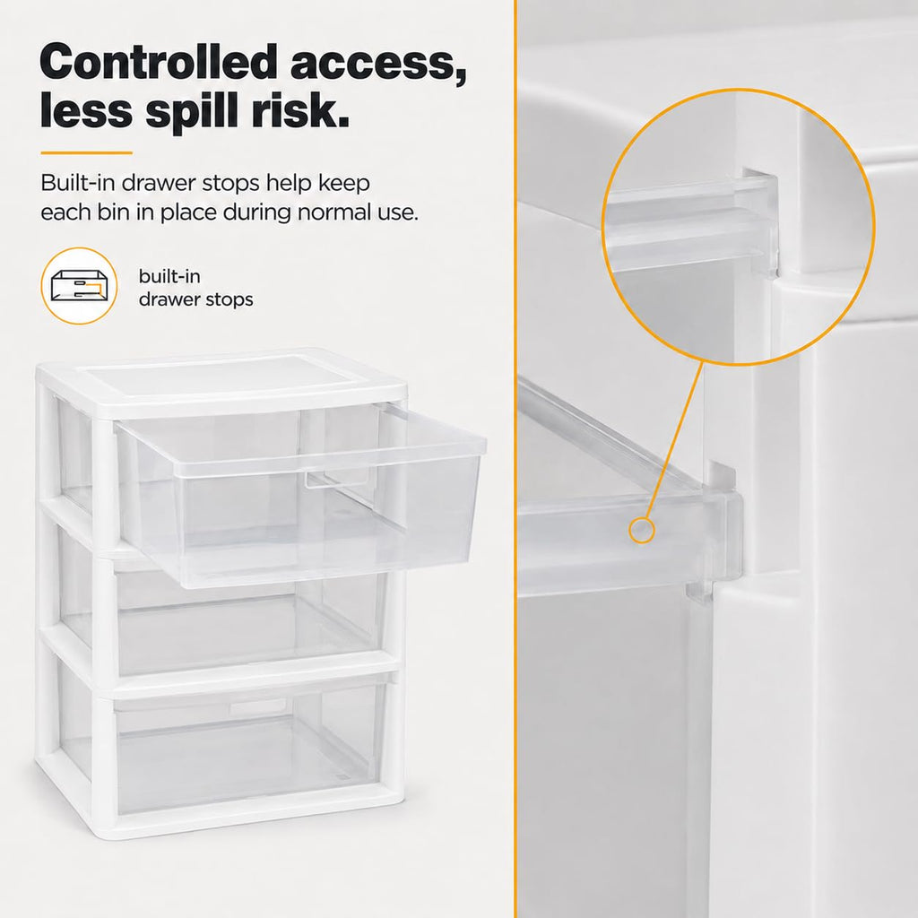 3-Drawer Plastic Storage Tower with Clear Removable Bins J380