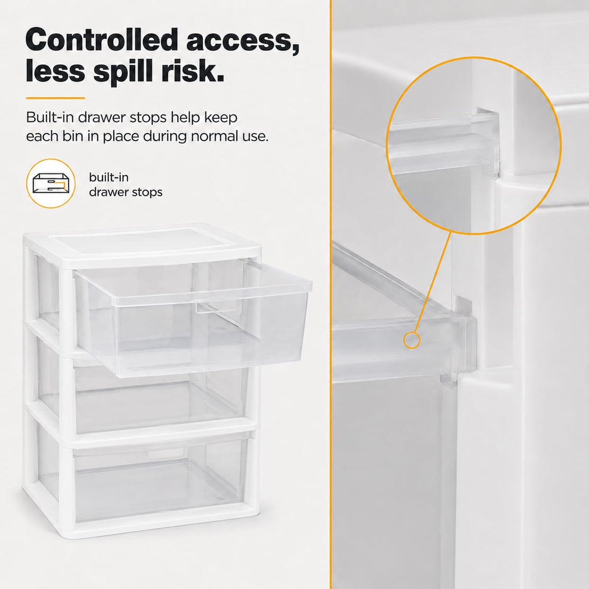 3-Drawer Plastic Storage Tower with Clear Removable Bins J380