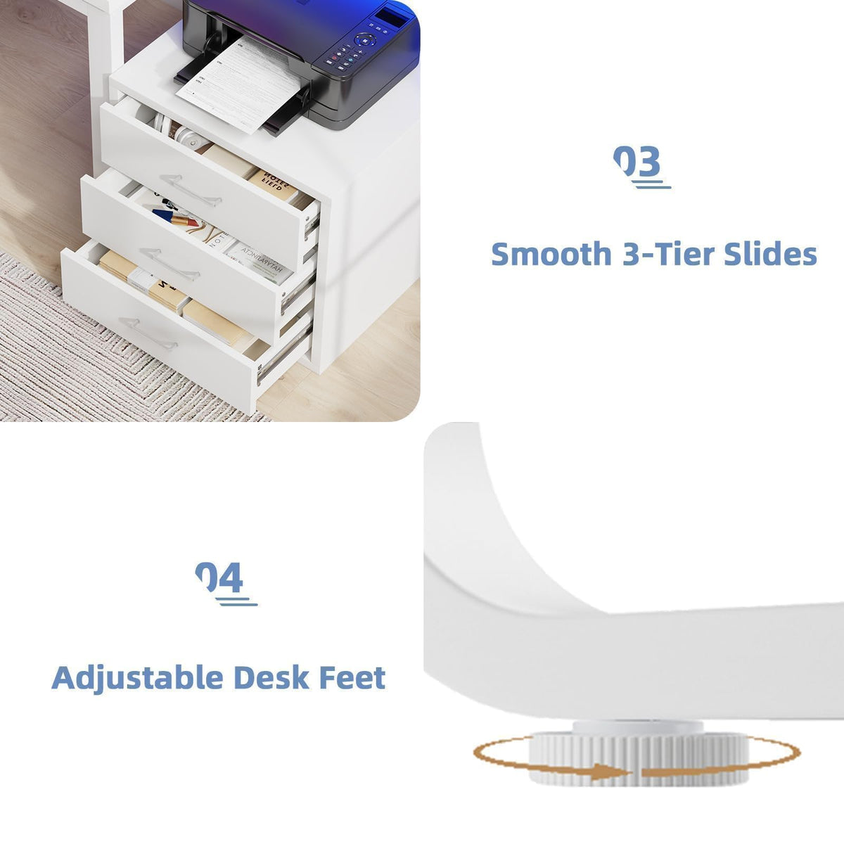White Office Desk with 3 Drawers E1398