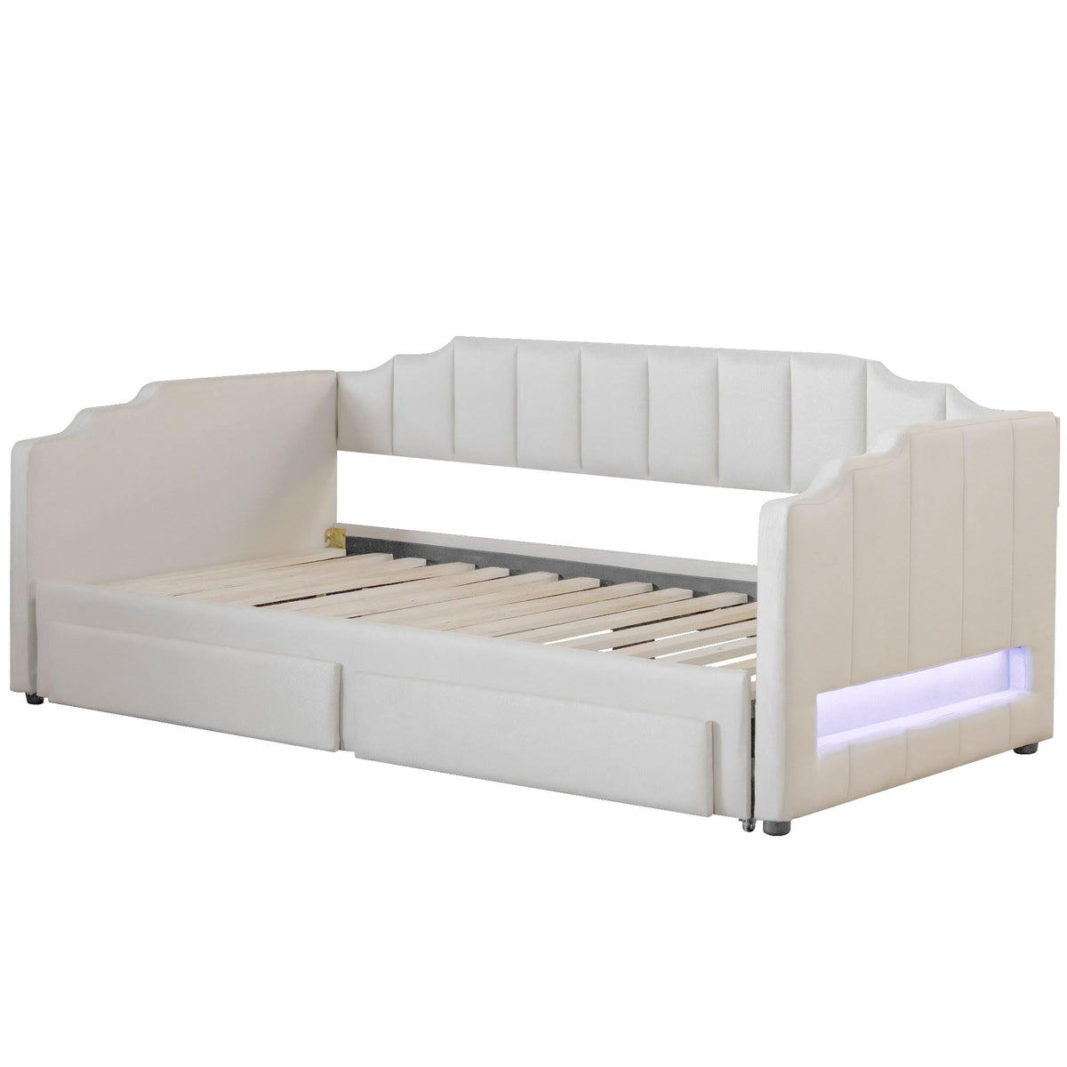 Twin XL to King Extendable Upholstered Daybed Frame with 2 Storage Drawers S2218