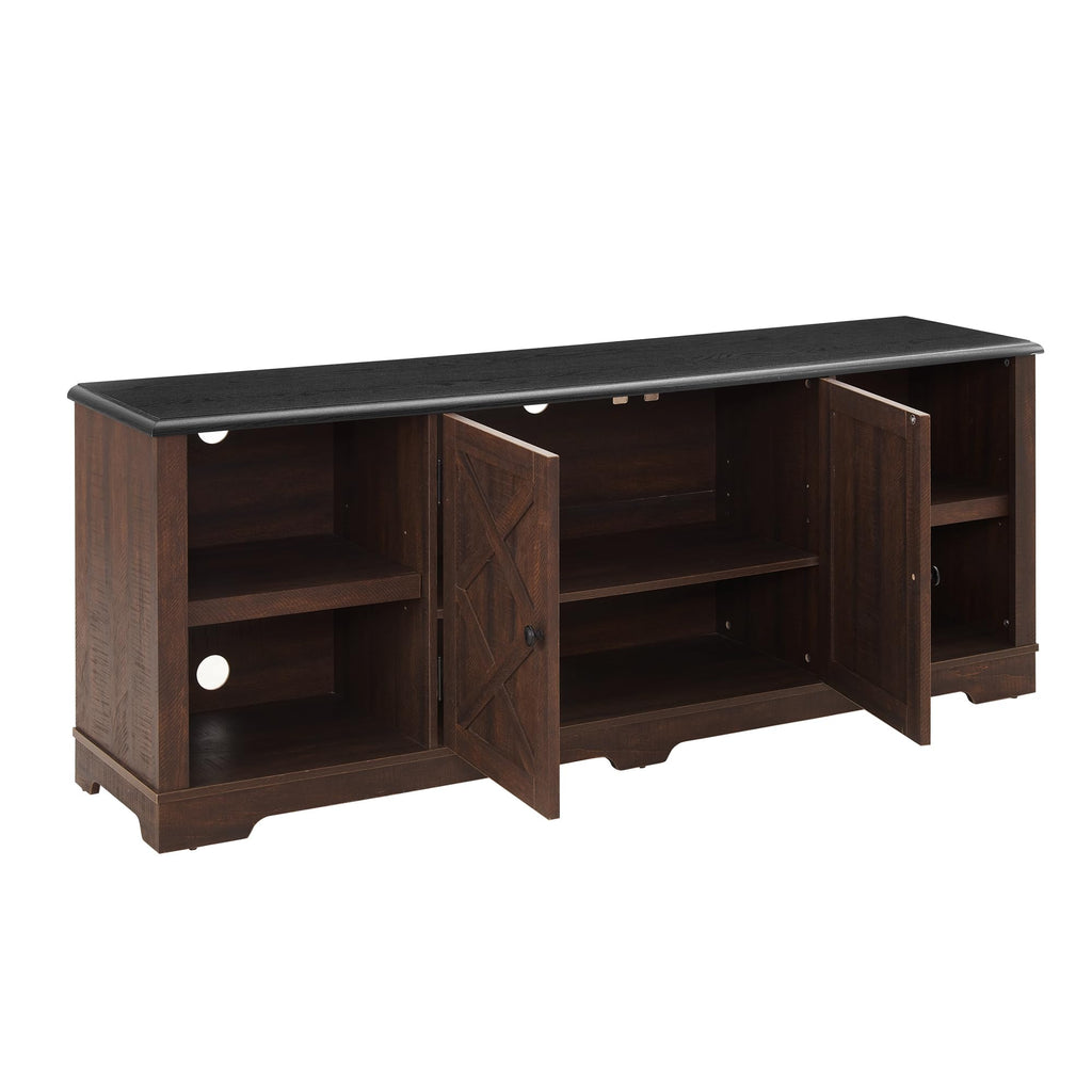 Espresso and Black TV Media Stand with Open Shelves and Closed Cabinets O117