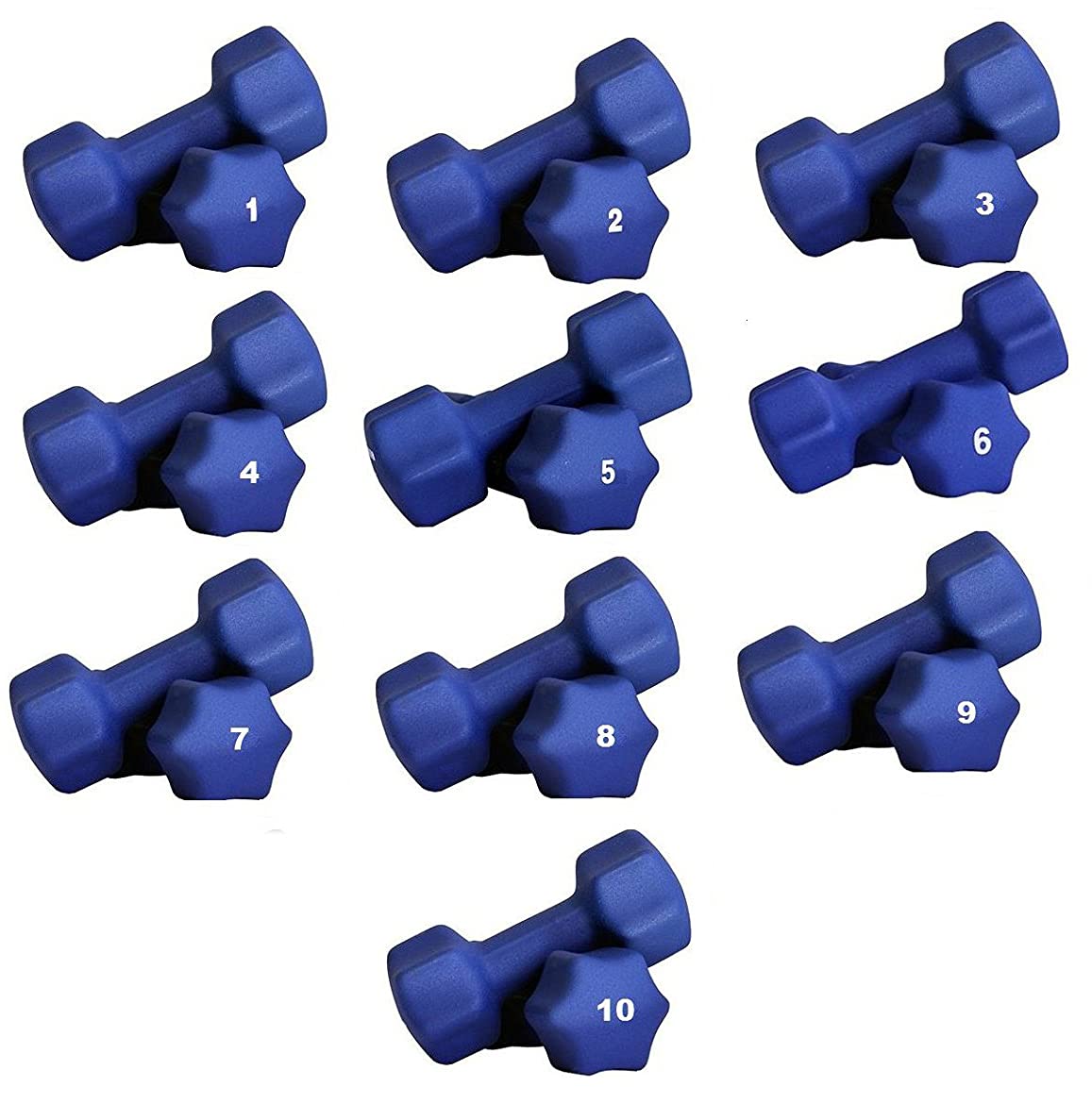 Blue Neoprene Dumbbell Set 1-10 LB 10 Pairs A745