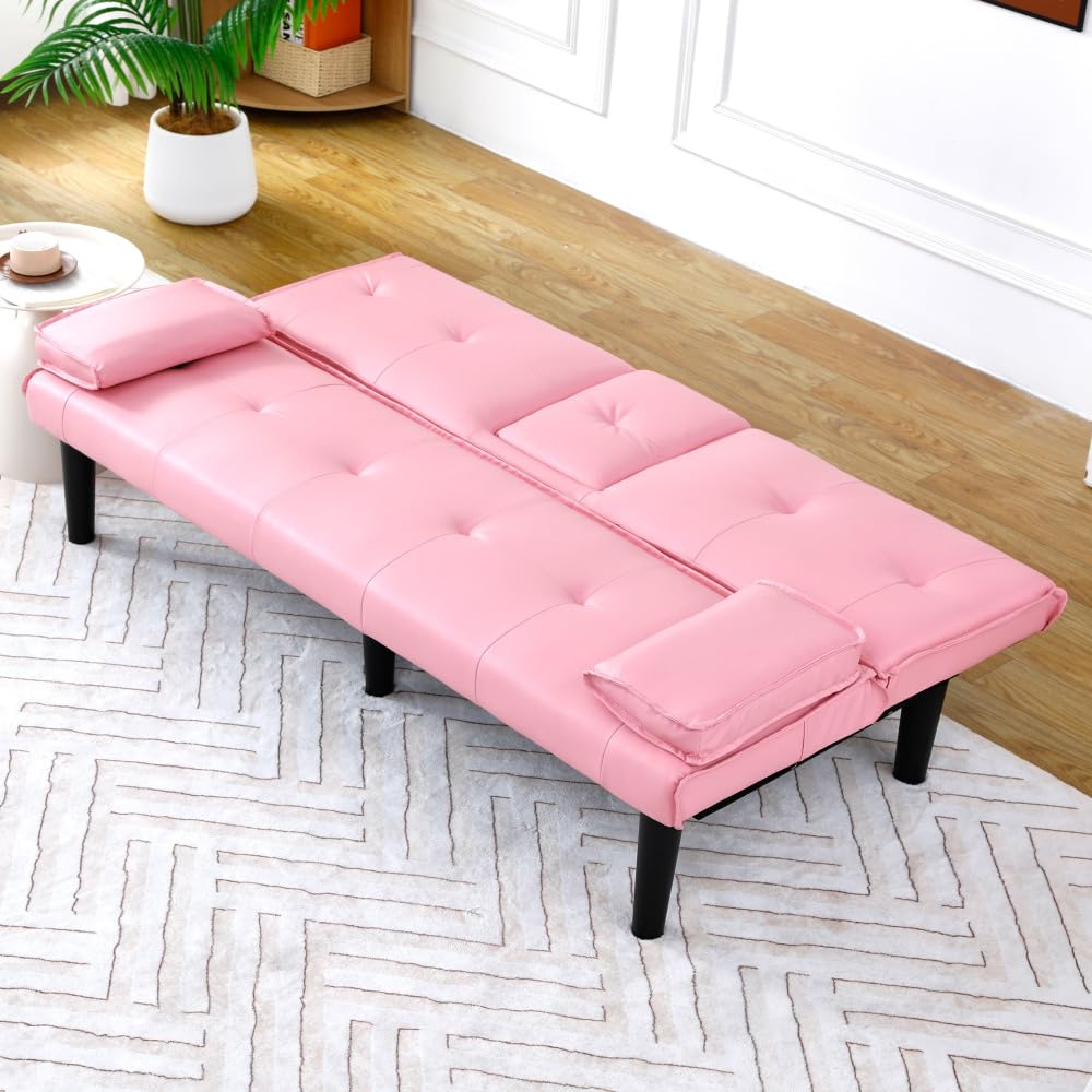 Pink 67-Inch PVC Convertible Sofa Bed S980881