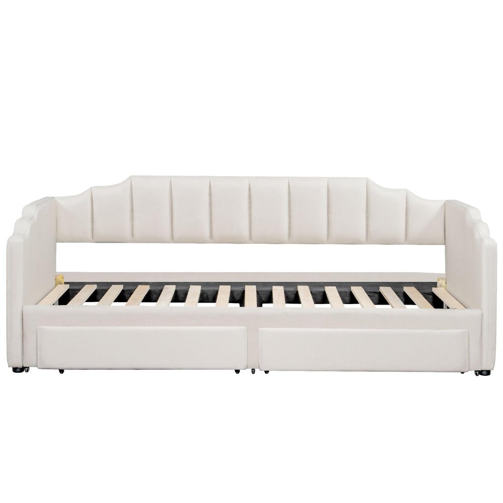 Twin XL to King Extendable Upholstered Daybed Frame with 2 Storage Drawers S2218