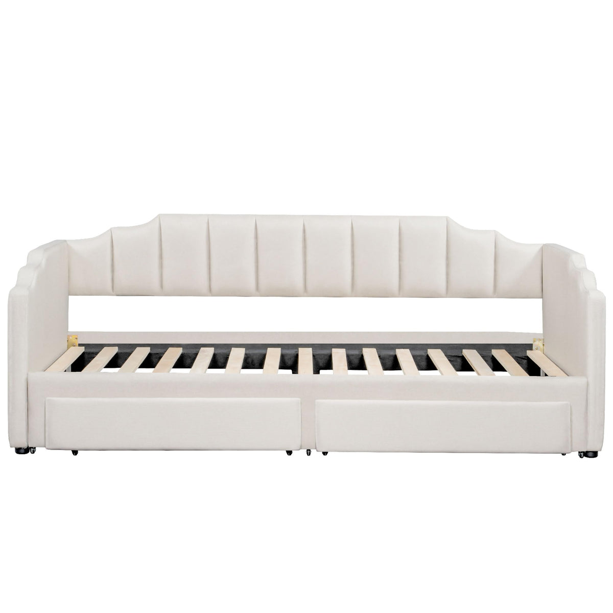 Twin XL to King Extendable Upholstered Daybed Frame with 2 Storage Drawers S2218