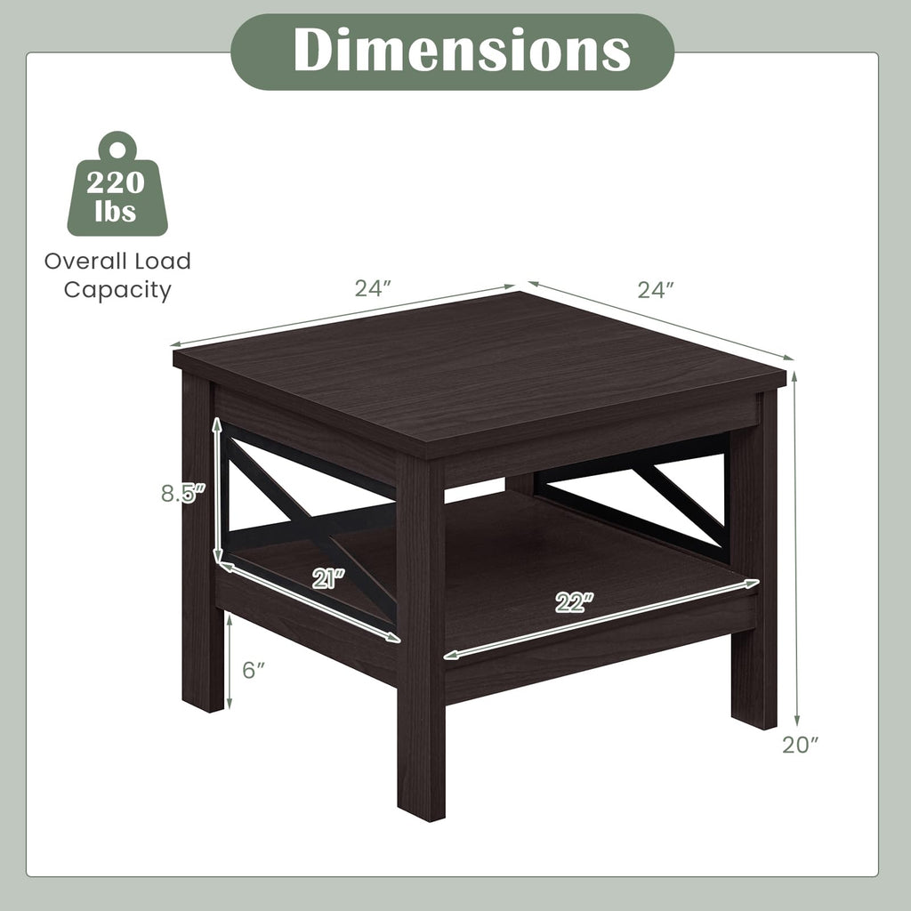2-Tier Square End Table Set of 2 with Storage Shelf I888