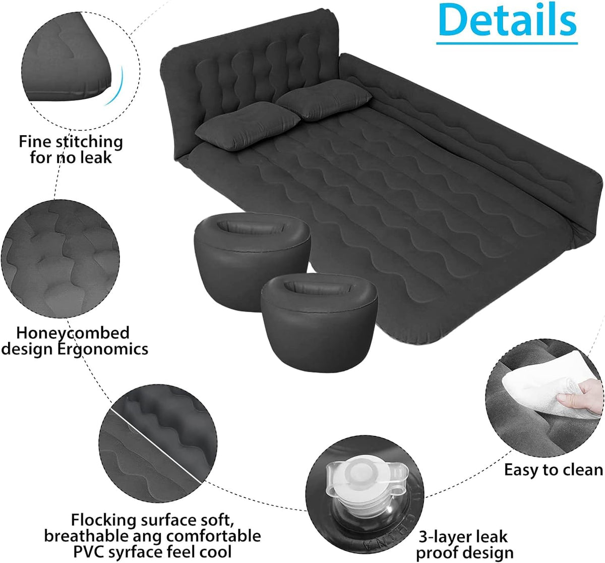 Black Car Air Mattress with Electric Pump V72422