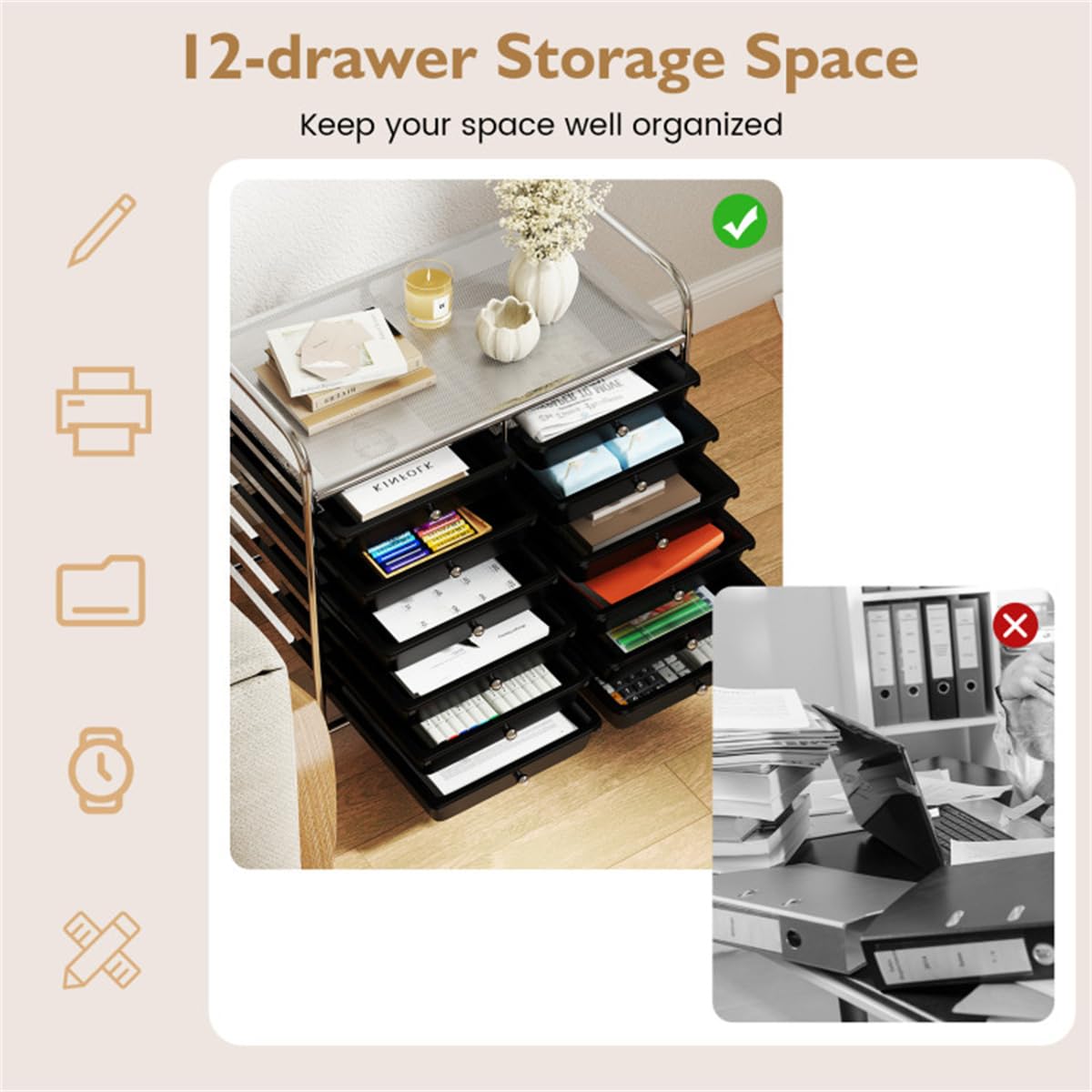 12 Drawer Rolling Storage Cart with Wheels F331
