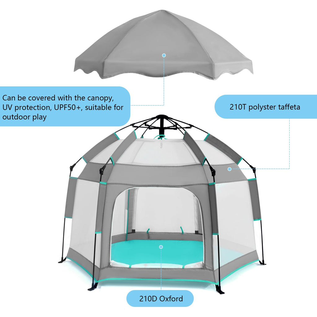 Hexagon Baby Playpen with Canopy X49835