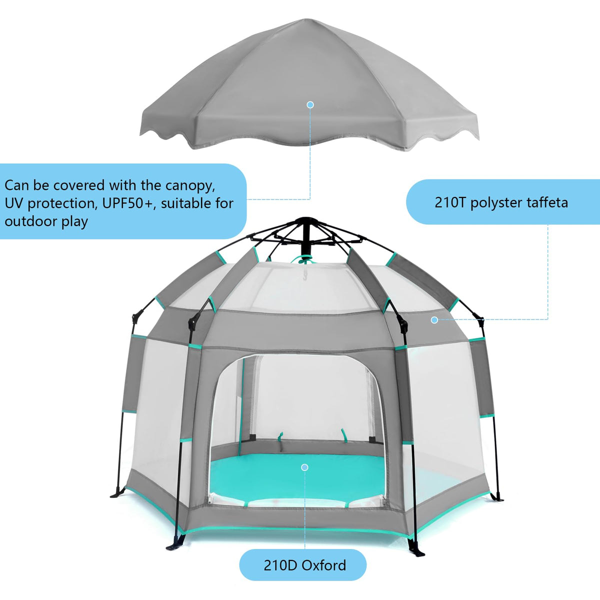 Hexagon Baby Playpen with Canopy X49835